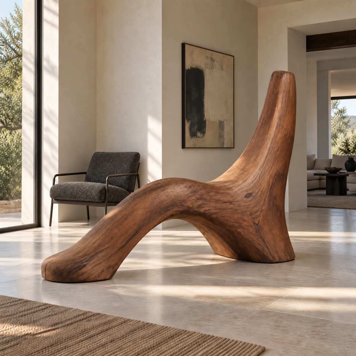 Wave Buttress, teak wood floor sculpture — interior view
