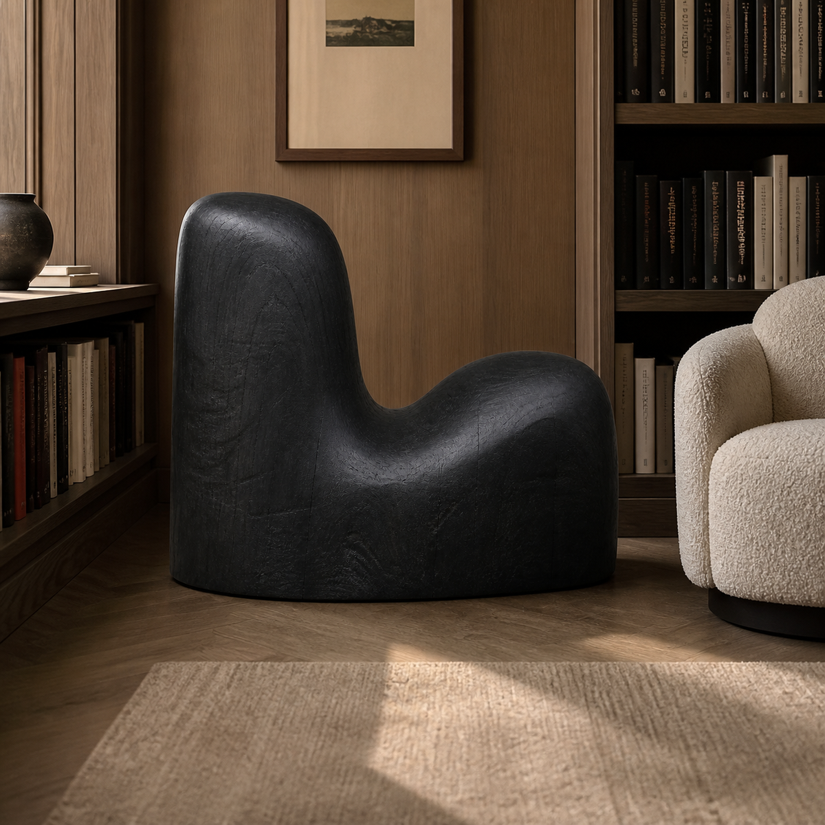 Counterpoise Mass, teak wood floor sculpture — interior view