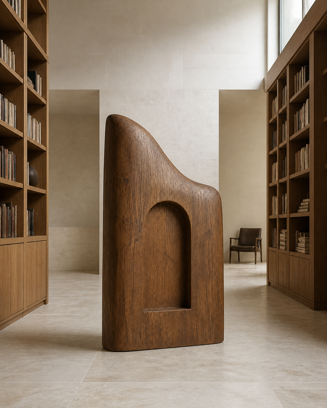 Vaulted Silence, teak wood floor sculpture — interior view