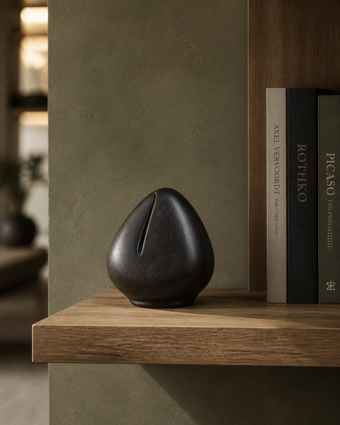 Tension Kernel, teak wood tabletop sculpture — interior view