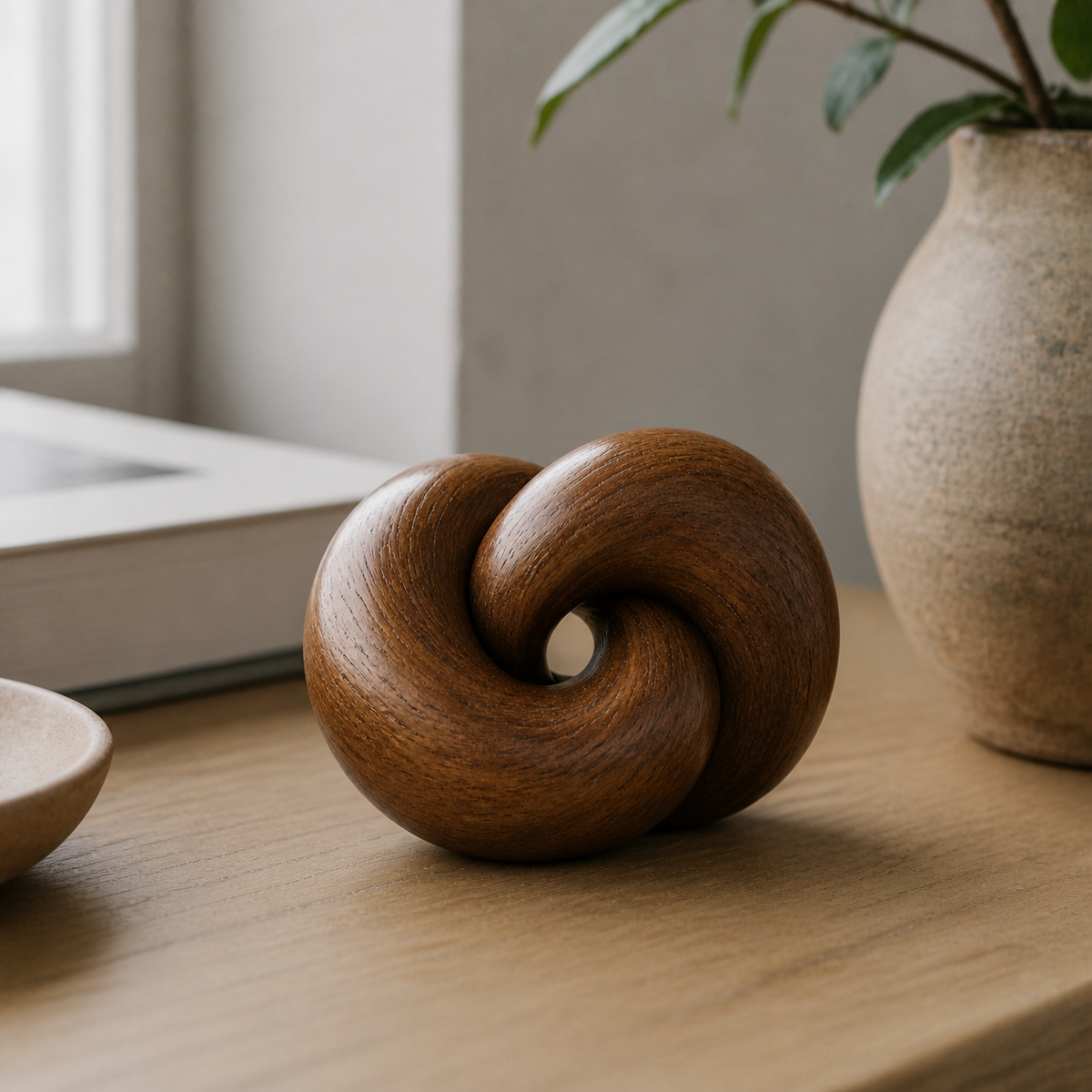 Miniature Knot, teak wood tabletop sculpture — interior view