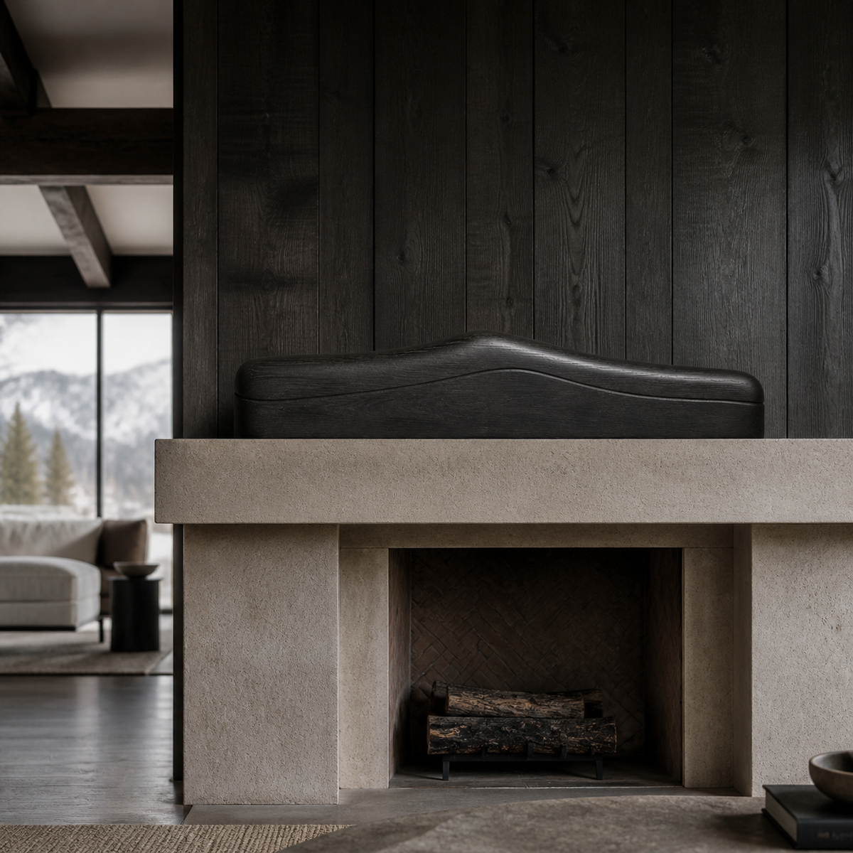 Low Tension, teak wood console sculpture — interior view