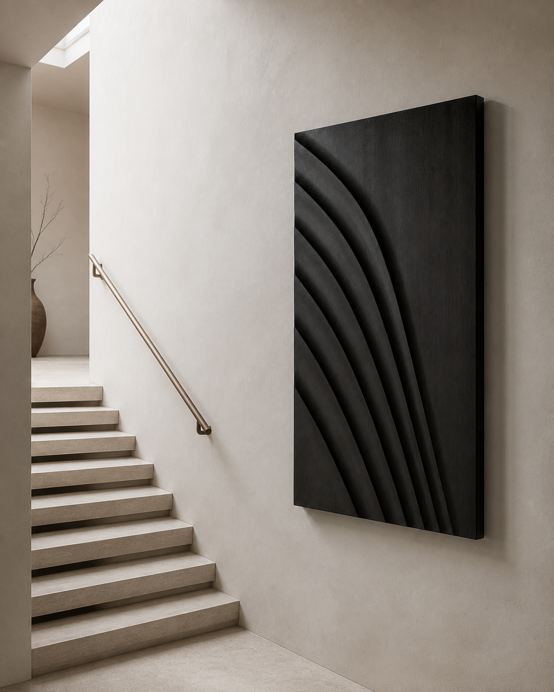 Rain Shadow Relief, carved teak wood wall art — interior view