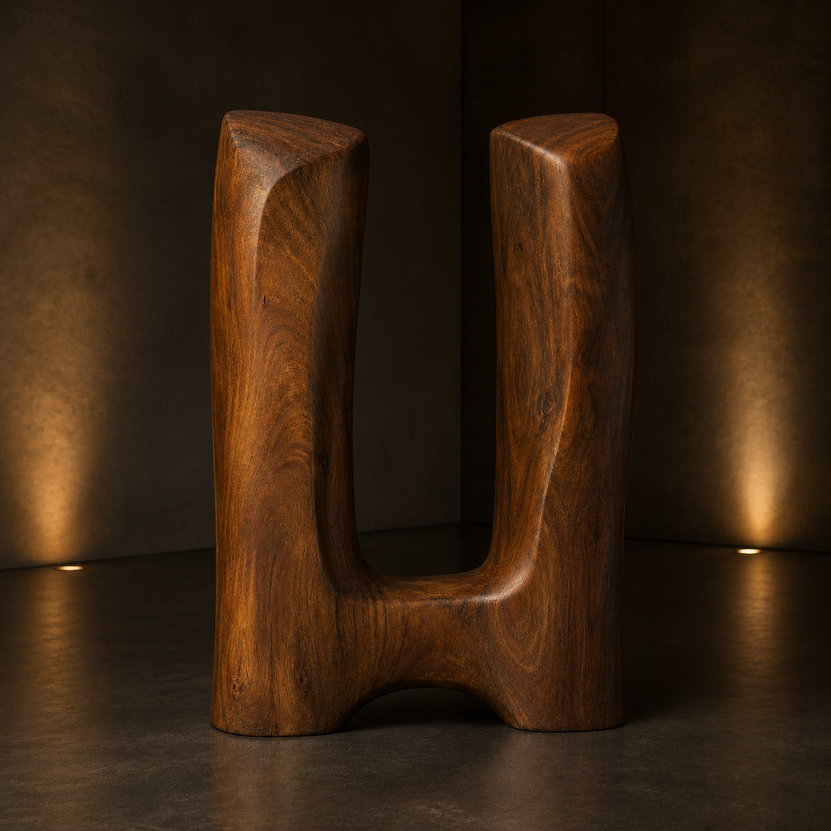 Twin Datum, teak wood floor sculpture — interior view
