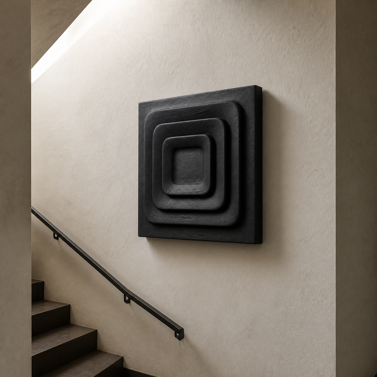Tide Chamber Relief, carved teak wood wall art — interior view