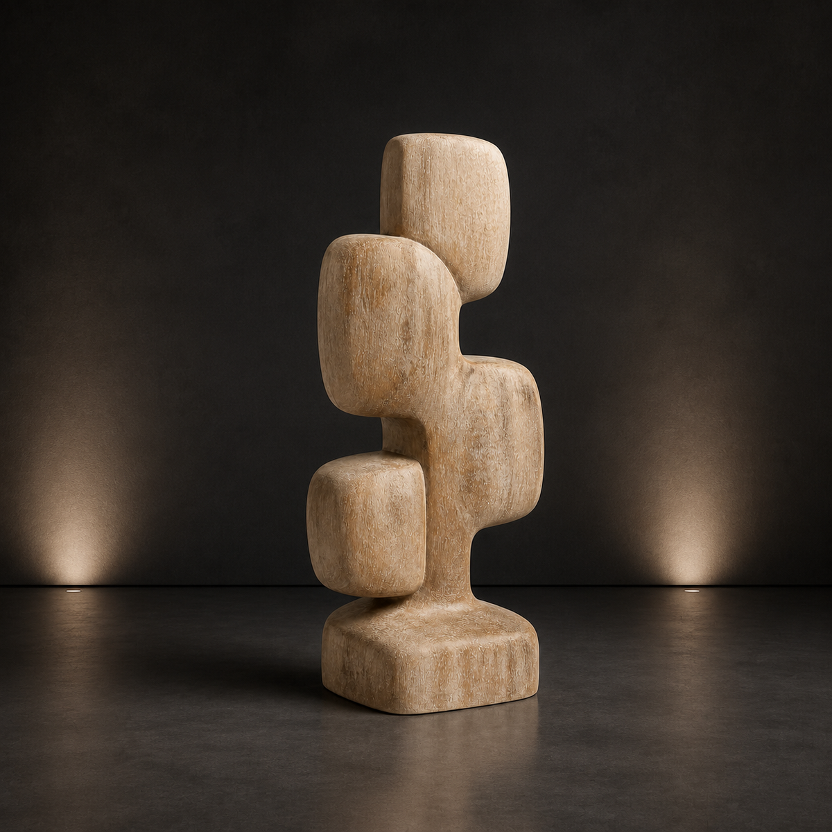 Cairn Spine, teak wood floor sculpture — interior view