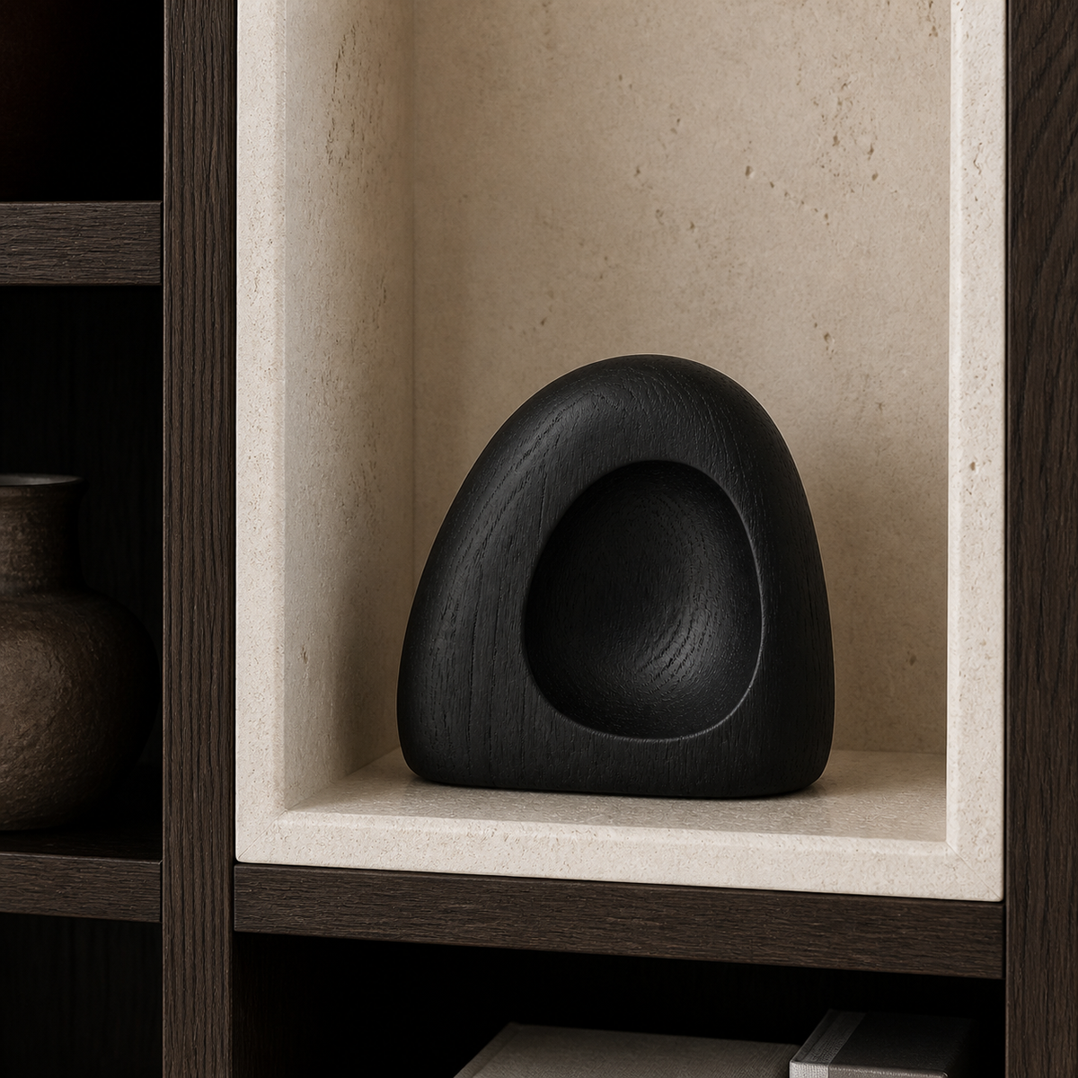 Palm Vault, teak wood tabletop sculpture — interior view