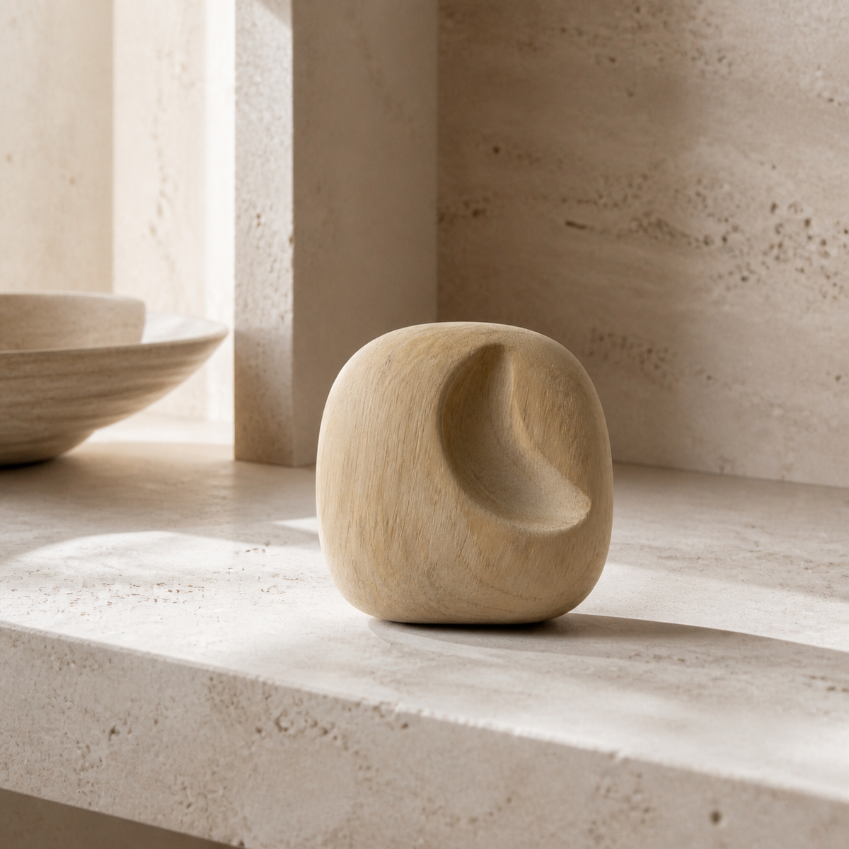 Lunar Inset, teak wood tabletop sculpture — interior view
