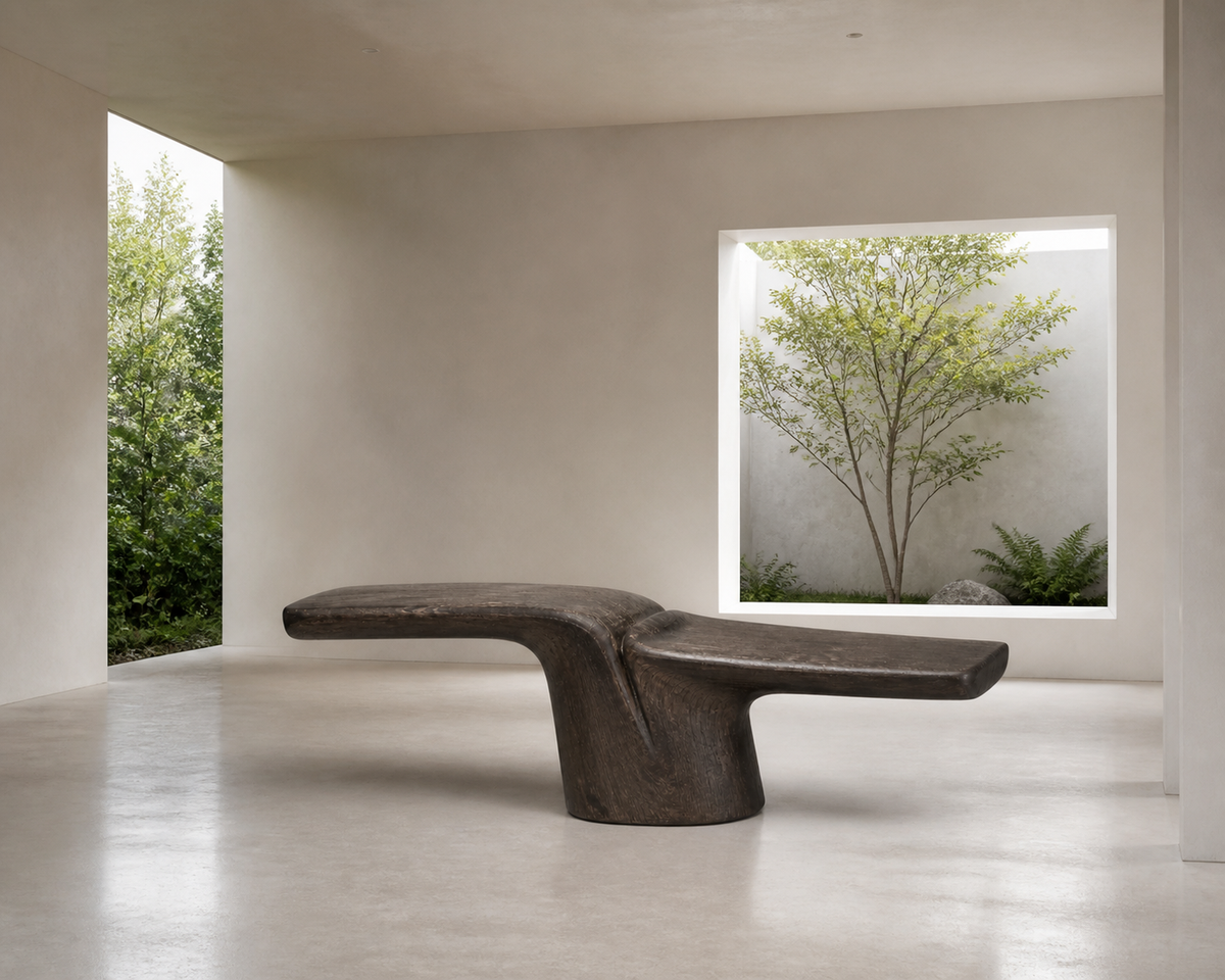 Folded Span, teak wood console sculpture — interior view