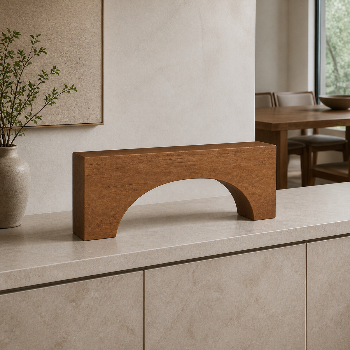 Bridge Trace, teak wood console sculpture — interior view