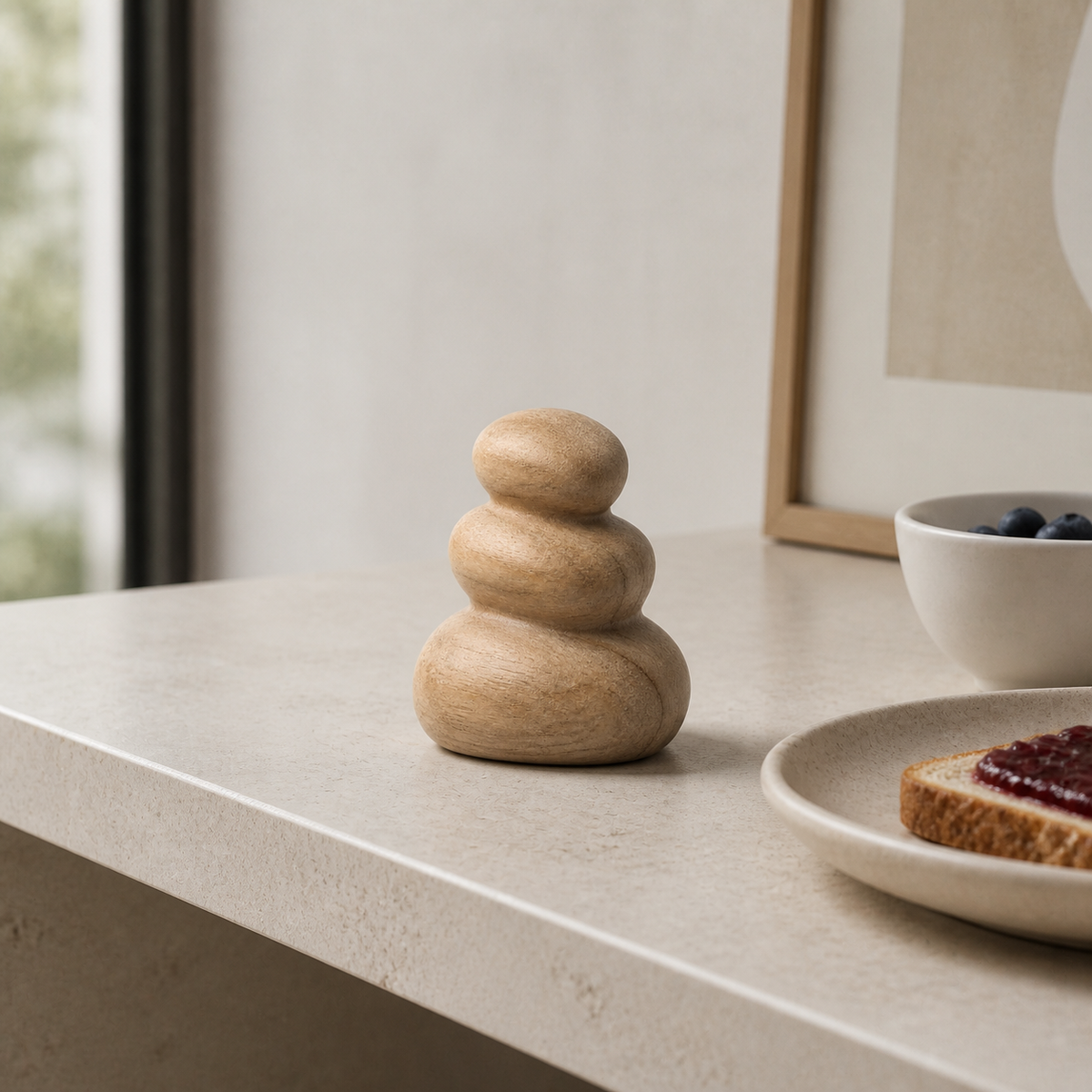 Palm Cairn, teak wood tabletop sculpture — interior view