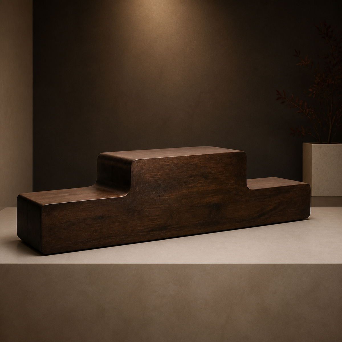 Folded Horizon Console, teak wood console sculpture — interior view