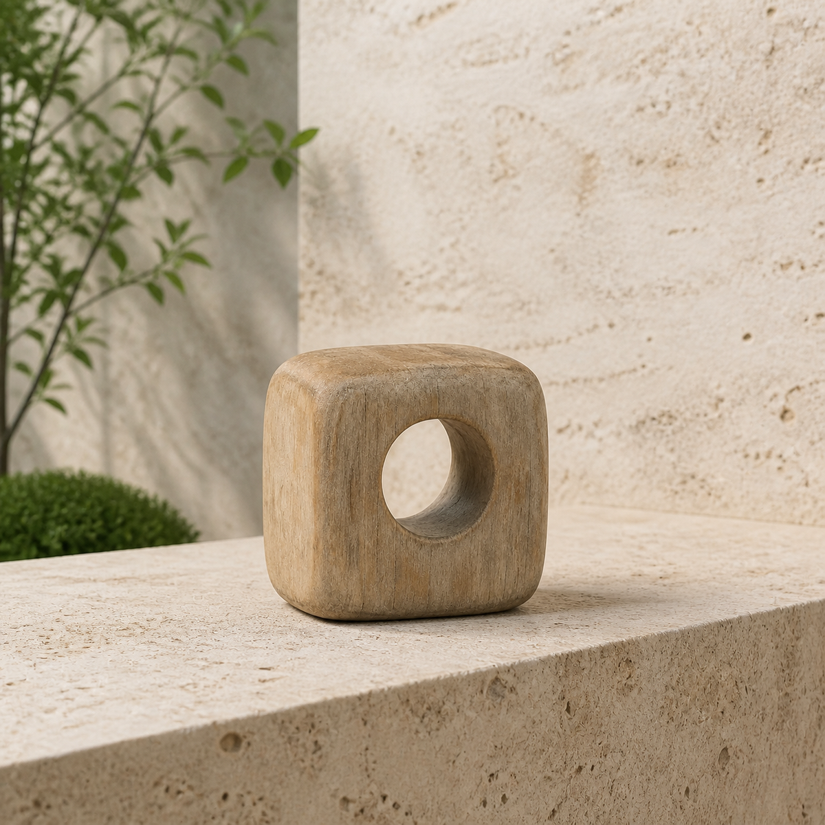 Void Cube Study, teak wood tabletop sculpture — interior view