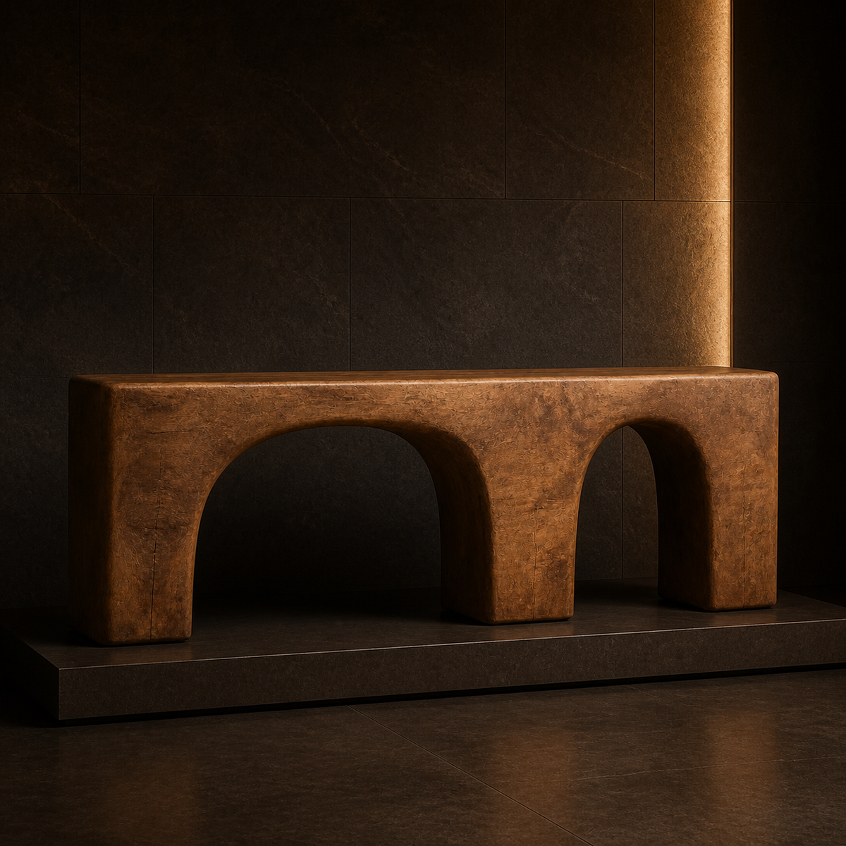 Double Span, teak wood console sculpture — interior view