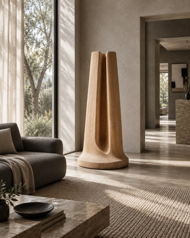 Illustrative room placement of Veil Column beside a sofa and doorway.