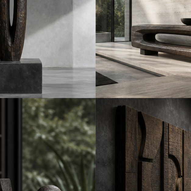 Pedestal Editions teak sculpture collection