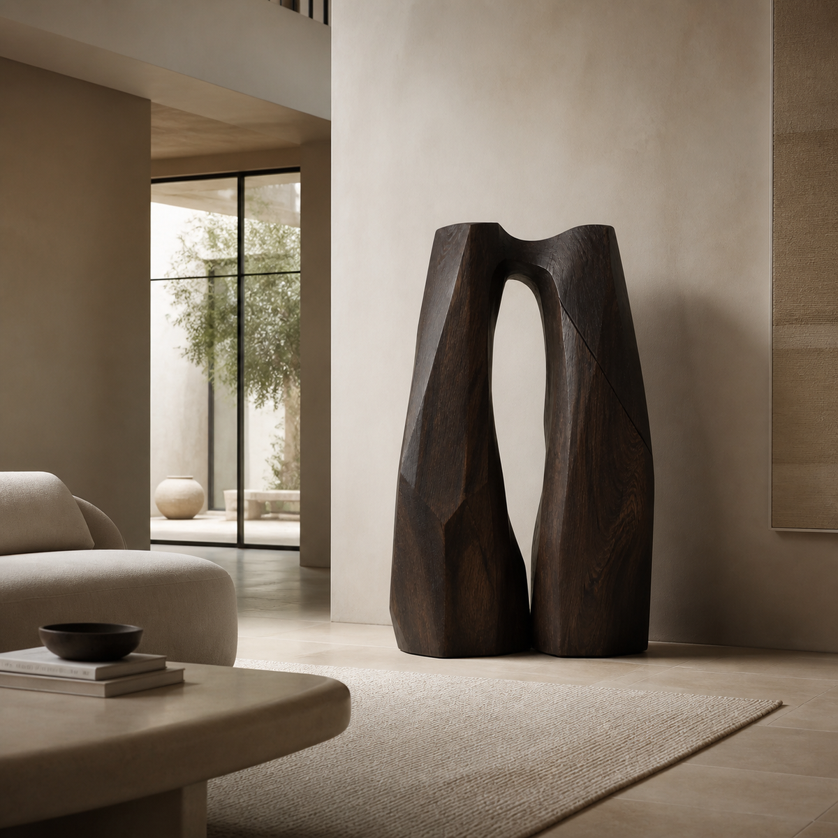 Erosion Gate No. 01, teak wood floor sculpture — interior view