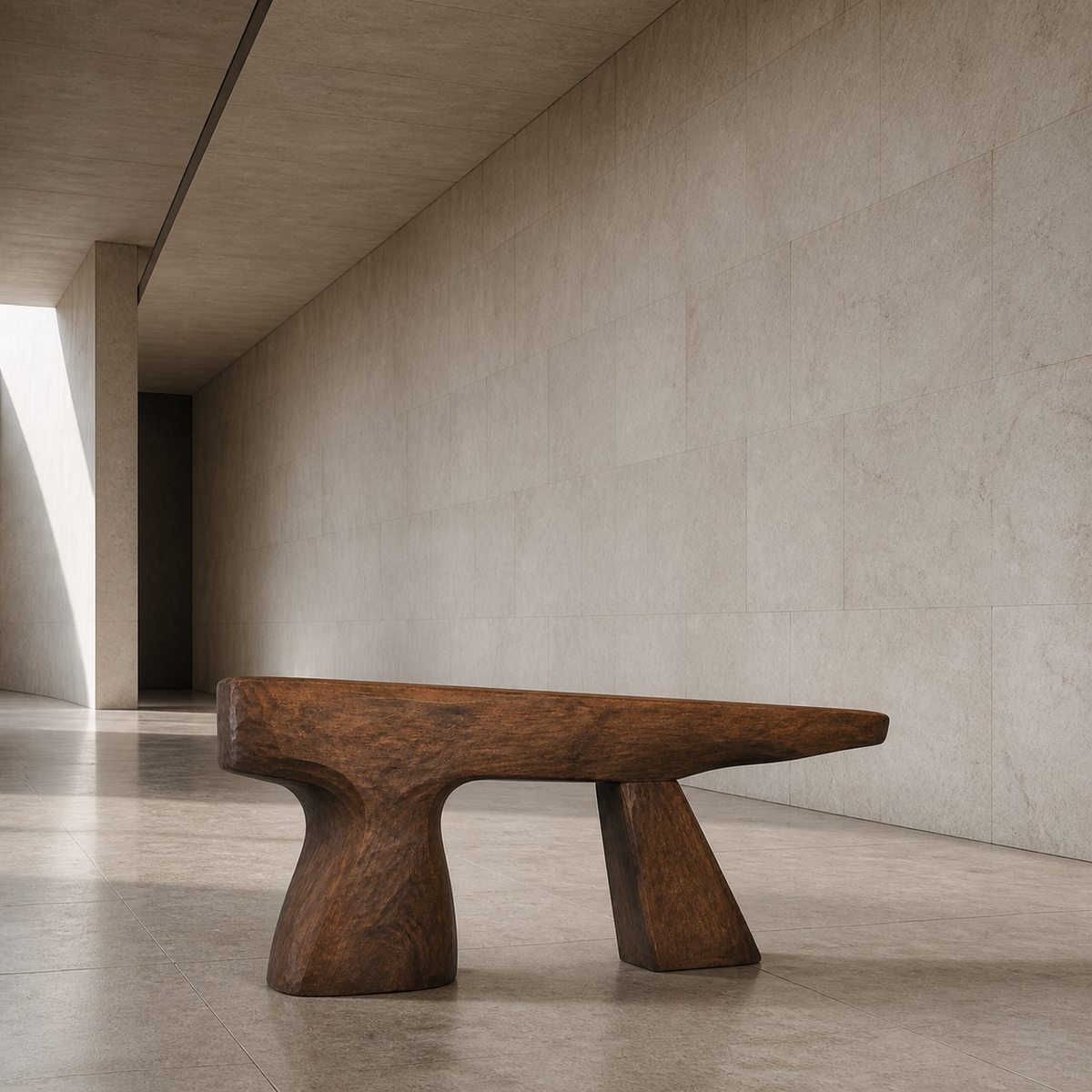 Cantilever Pair, teak wood console sculpture — interior view