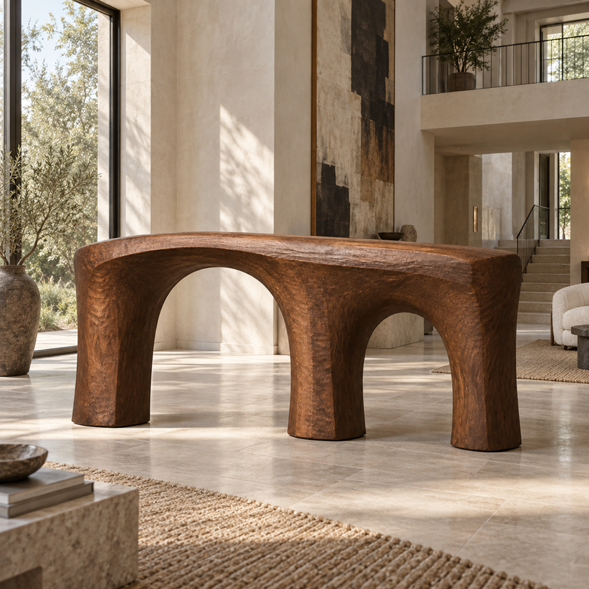 Split Viaduct, teak wood floor sculpture — interior view