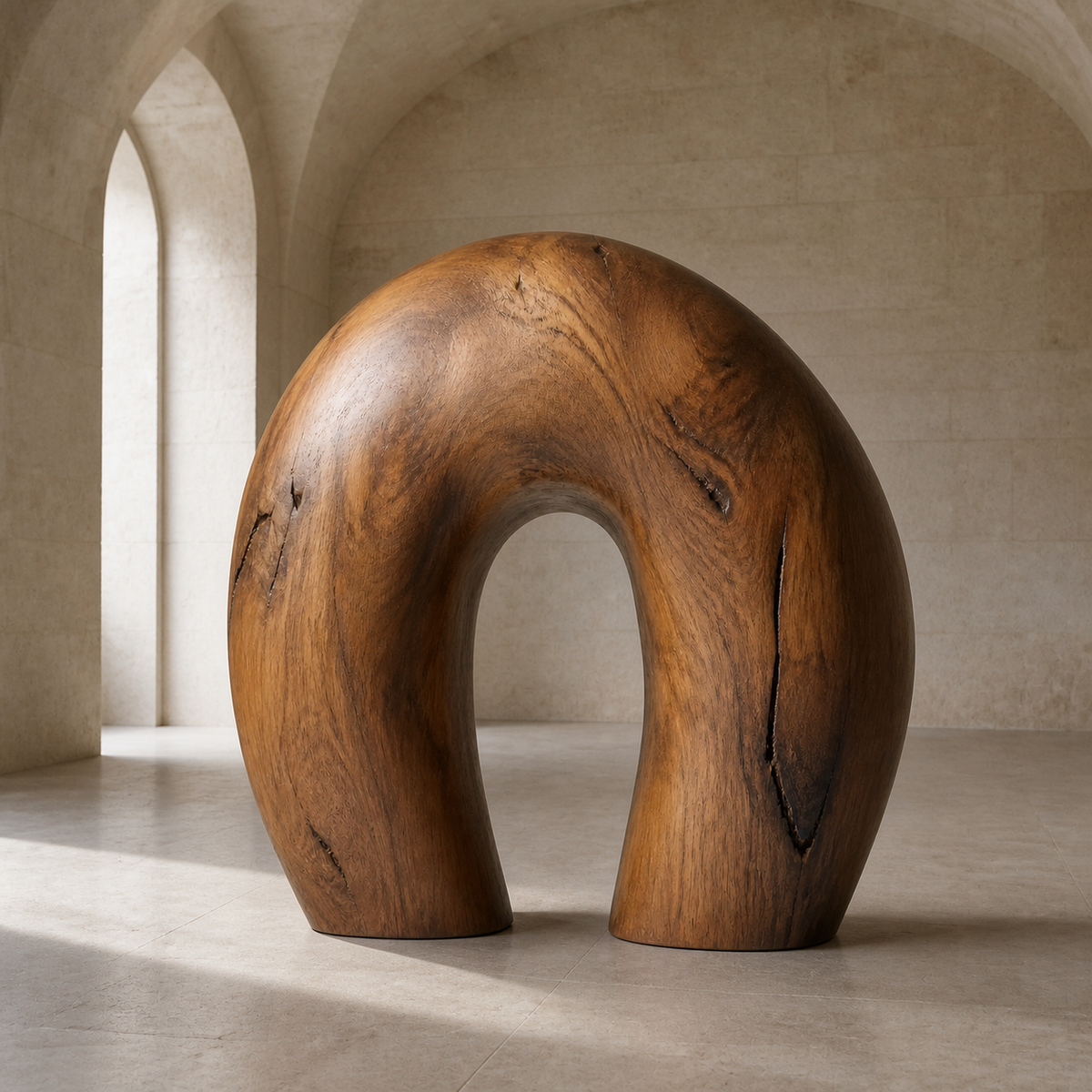 Hollow Crest, teak wood floor sculpture — interior view
