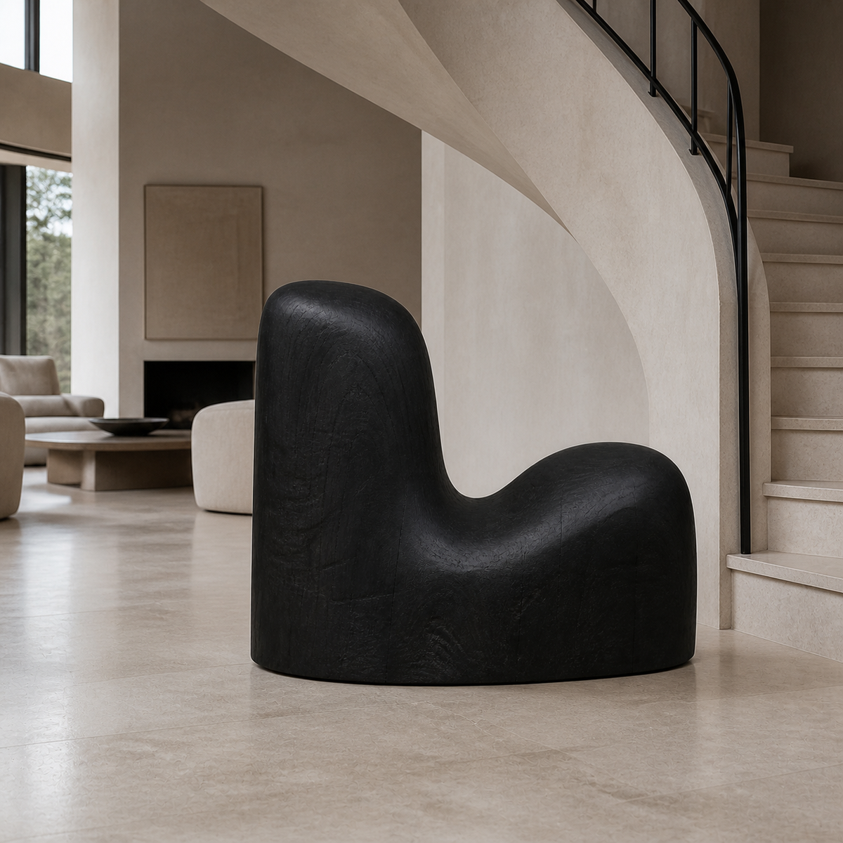 Counterpoise Mass, teak wood floor sculpture — interior view