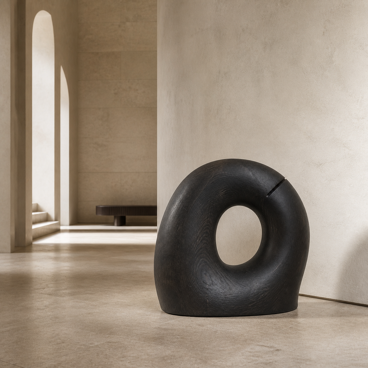 Rift Halo, teak wood floor sculpture — interior view