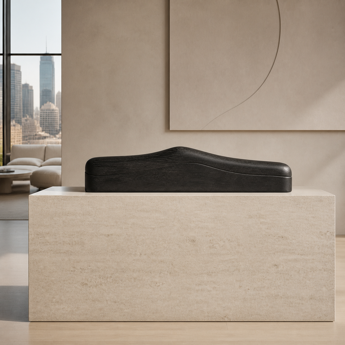Low Tension, teak wood console sculpture — interior view
