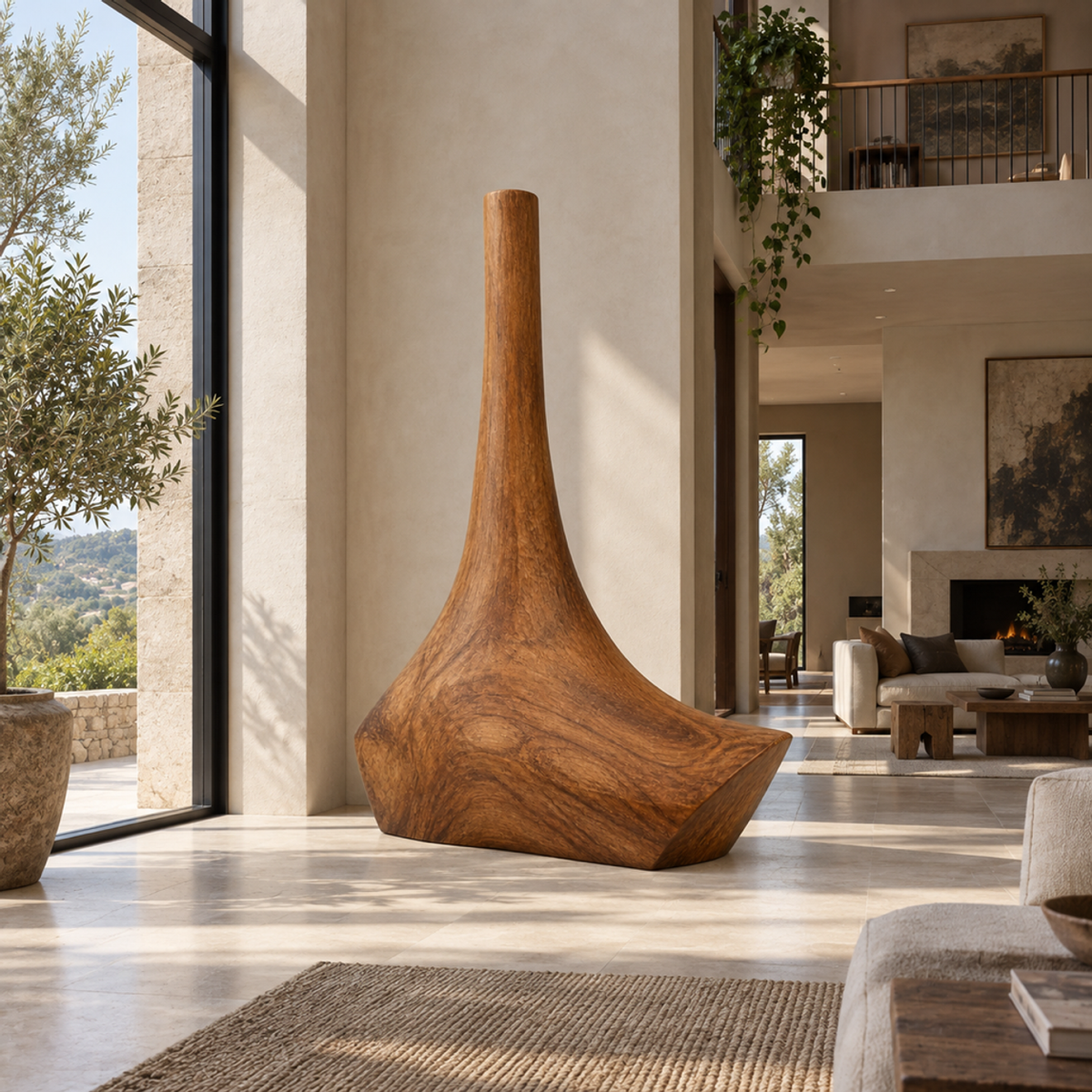 Tapered Anchorage, teak wood floor sculpture — interior view