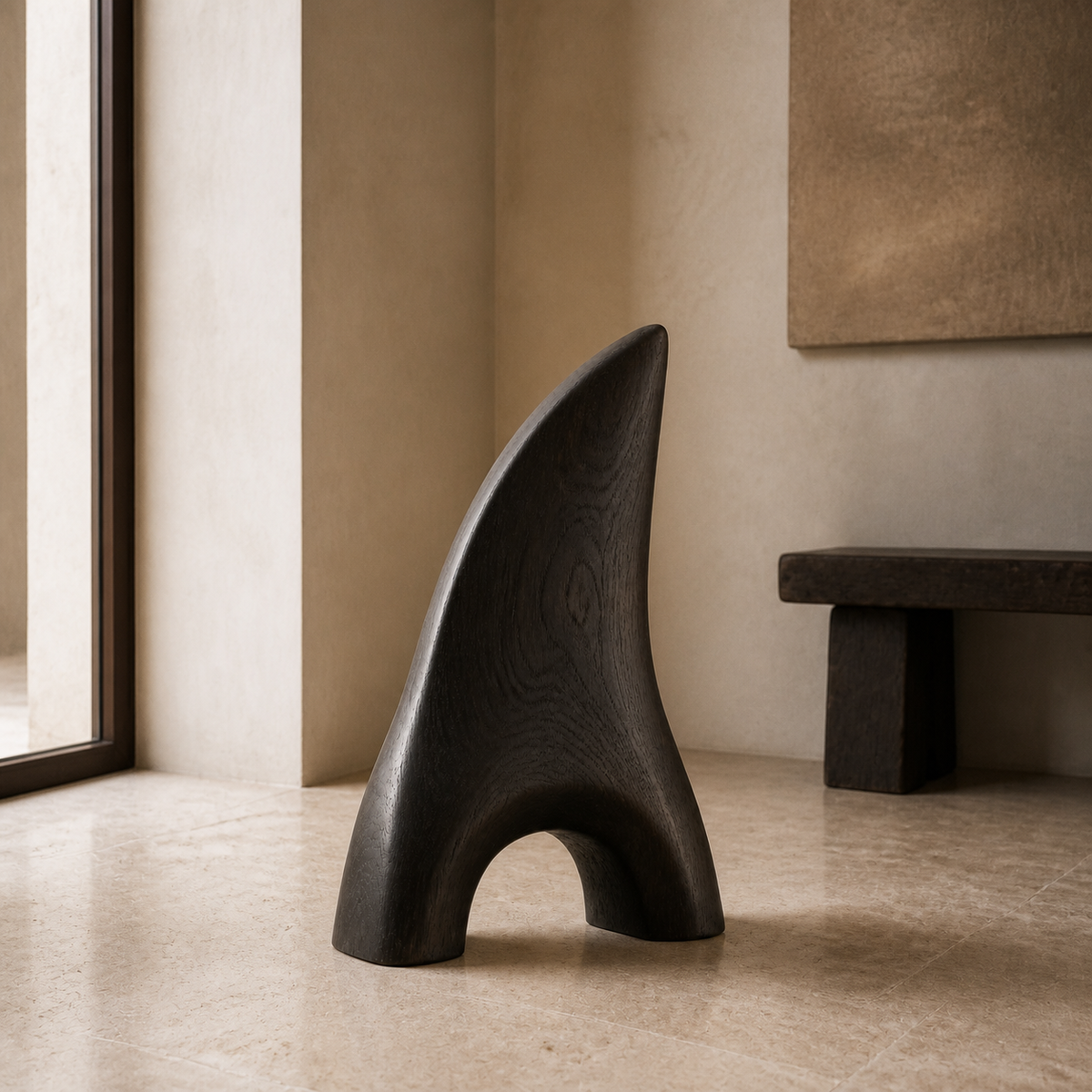 Vaulted Blade, teak wood floor sculpture — interior view