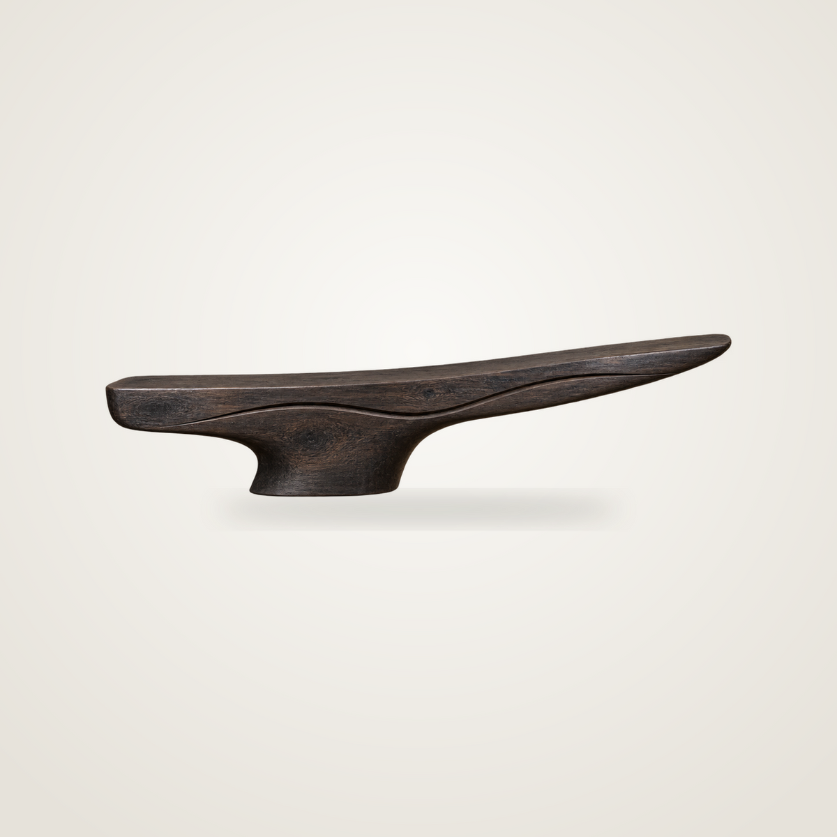 Lifted Current, teak wood console sculpture — product view