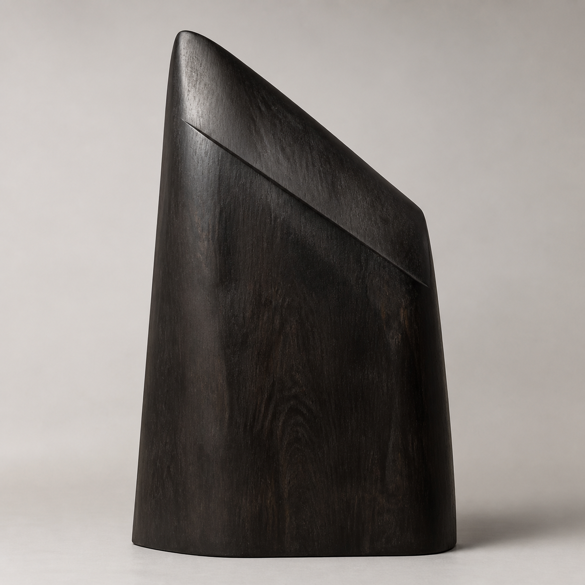 Quiet Buttress, teak wood floor sculpture — three-quarter view