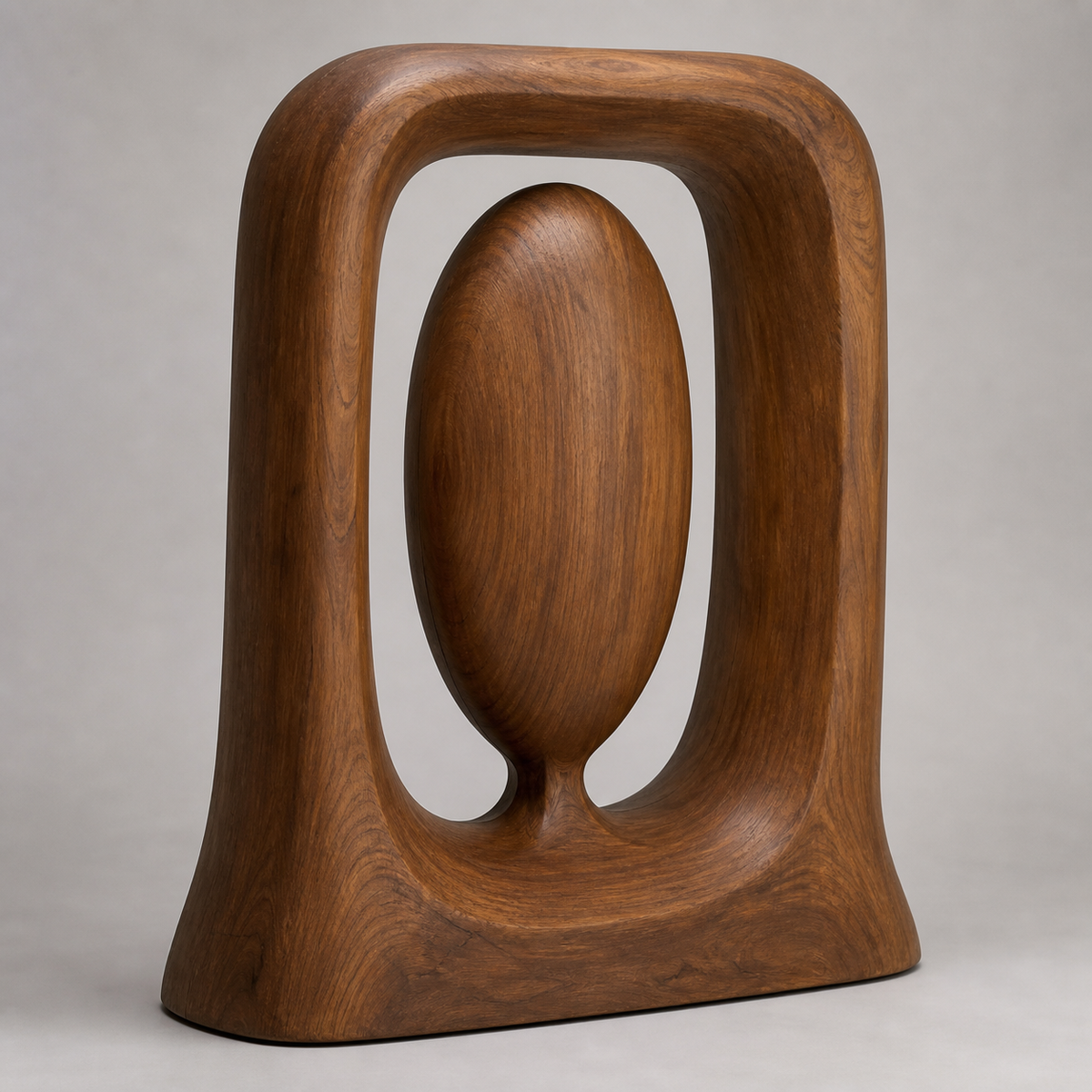 Suspended Core, teak wood floor sculpture — product view