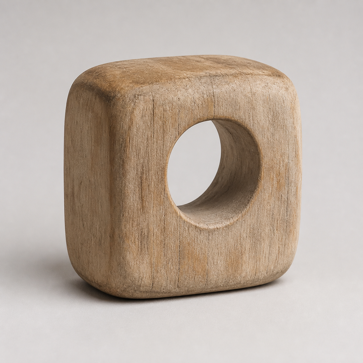 Void Cube Study, teak wood tabletop sculpture — product view