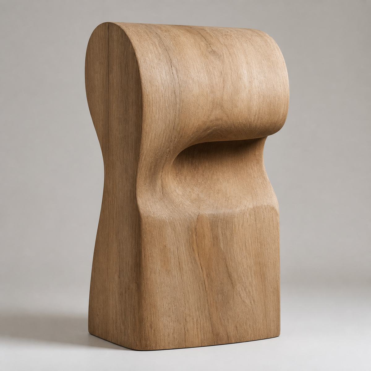 Overfold Column, teak wood floor sculpture — product view