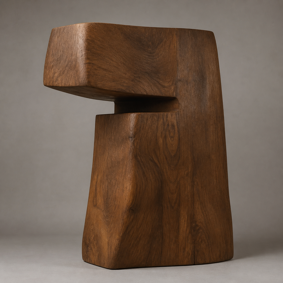 Overhang Monolith, teak wood floor sculpture — product view