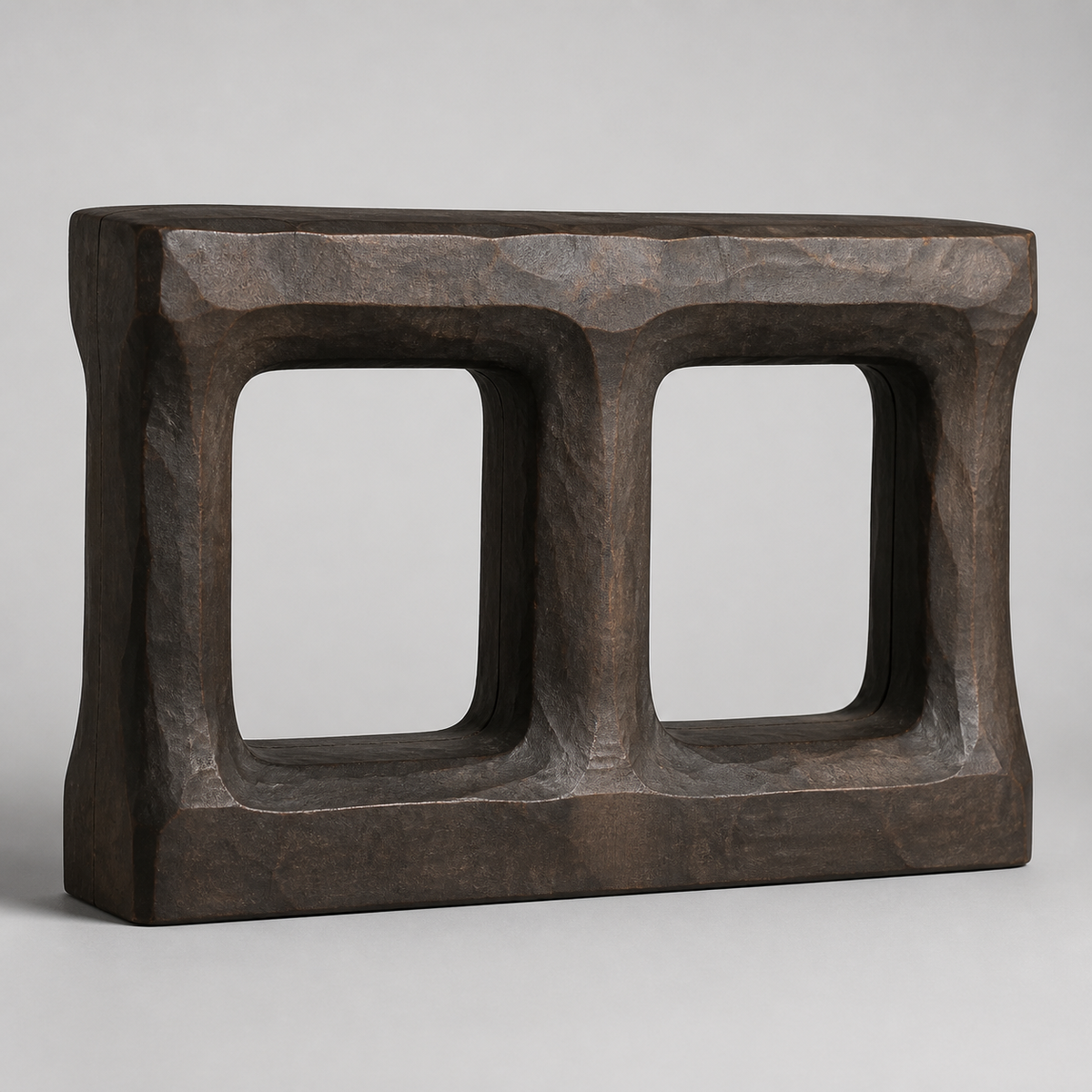 Stacked Threshold, teak wood console sculpture — product view