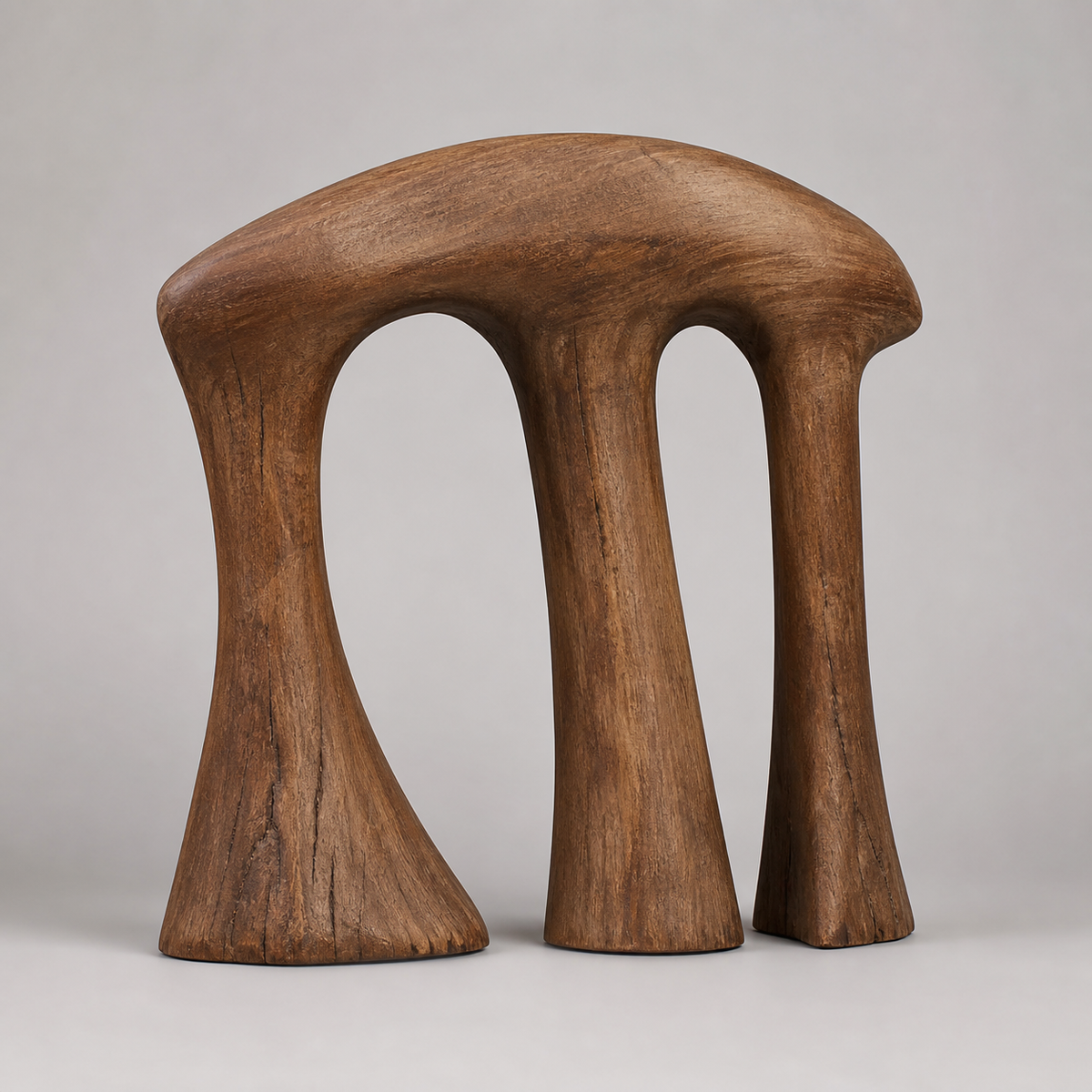 Offset Colonnade, teak wood console sculpture — product view