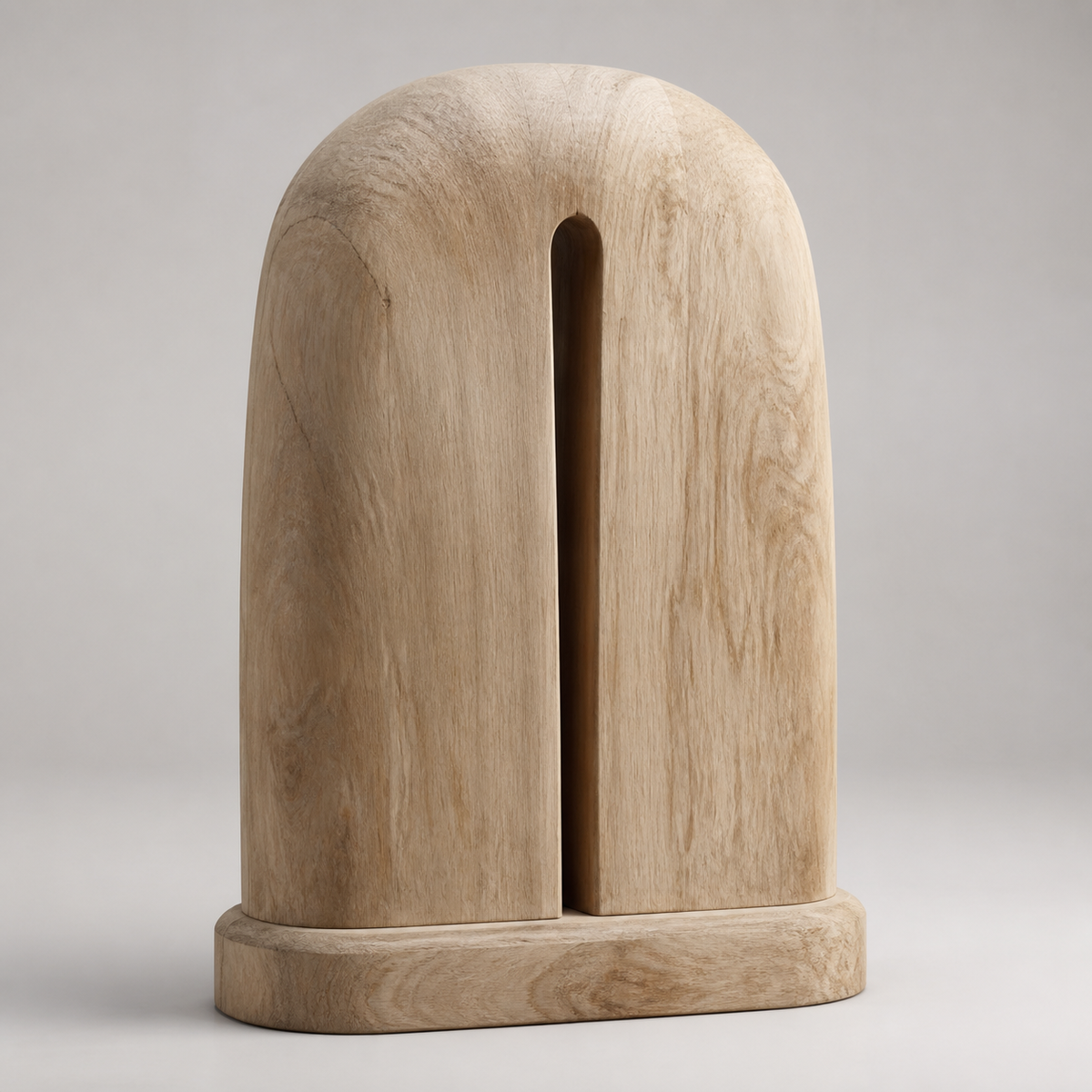 Crowned Slot, teak wood floor sculpture — product view