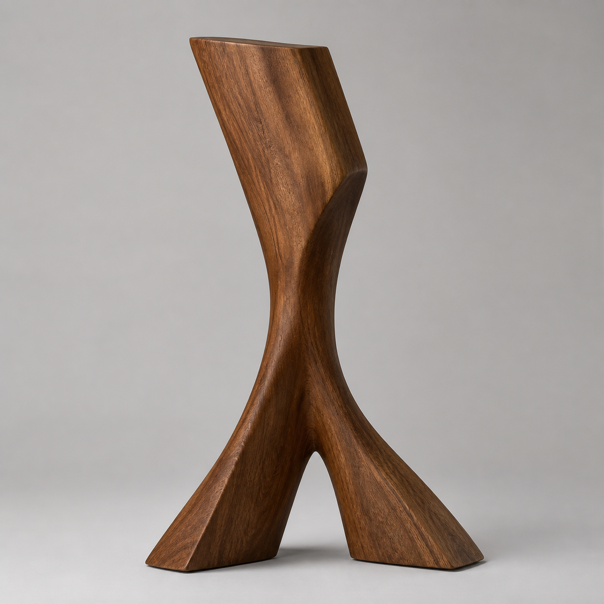Splayed Axis, teak wood floor sculpture — product view