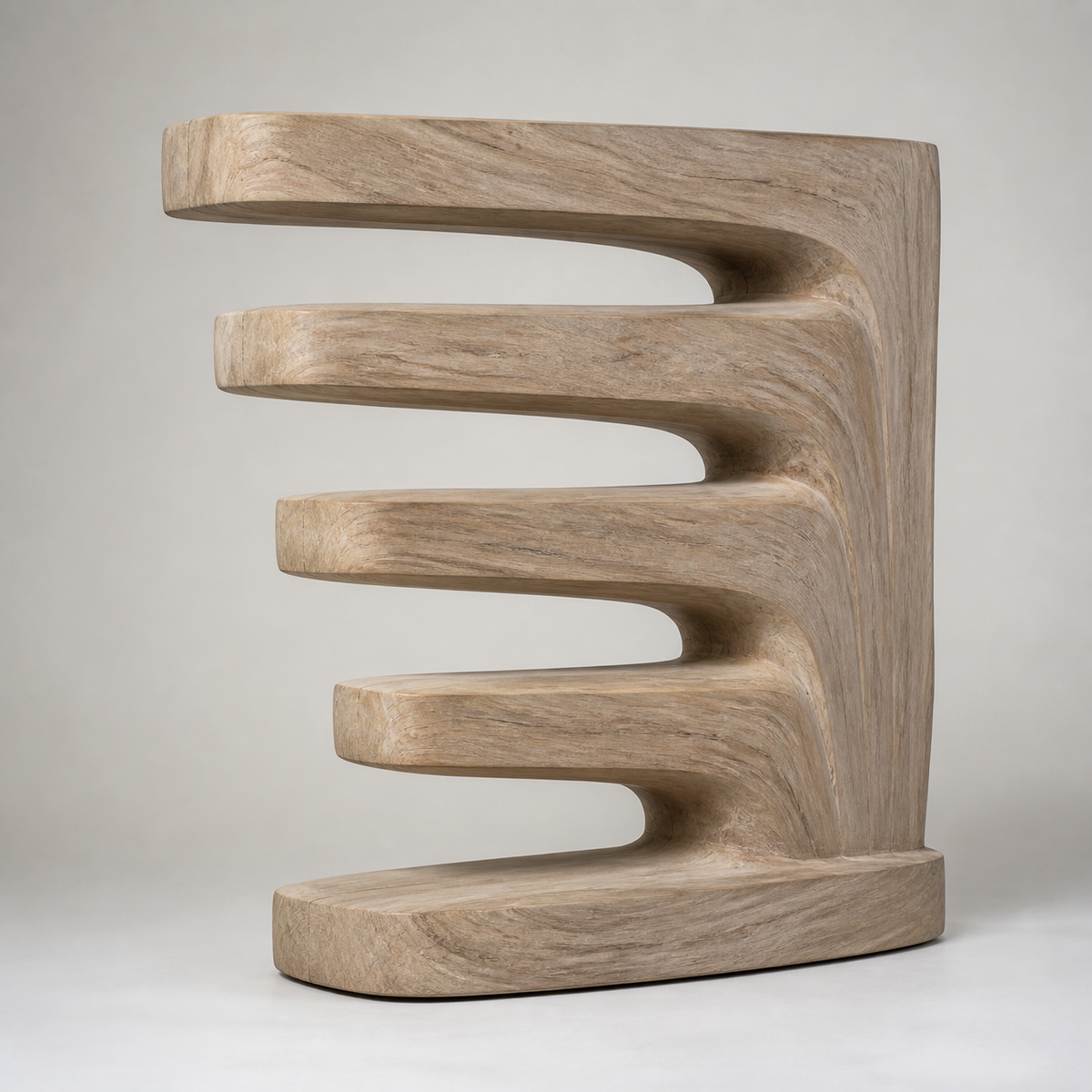 Descending Strata, teak wood floor sculpture — product view