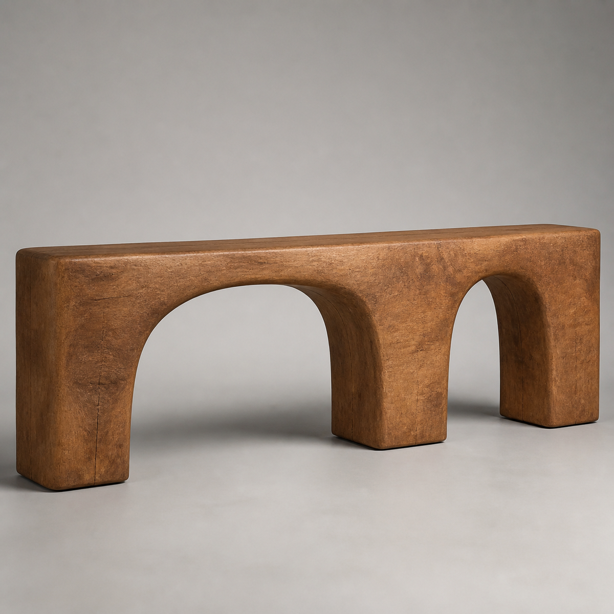 Double Span, teak wood console sculpture — product view