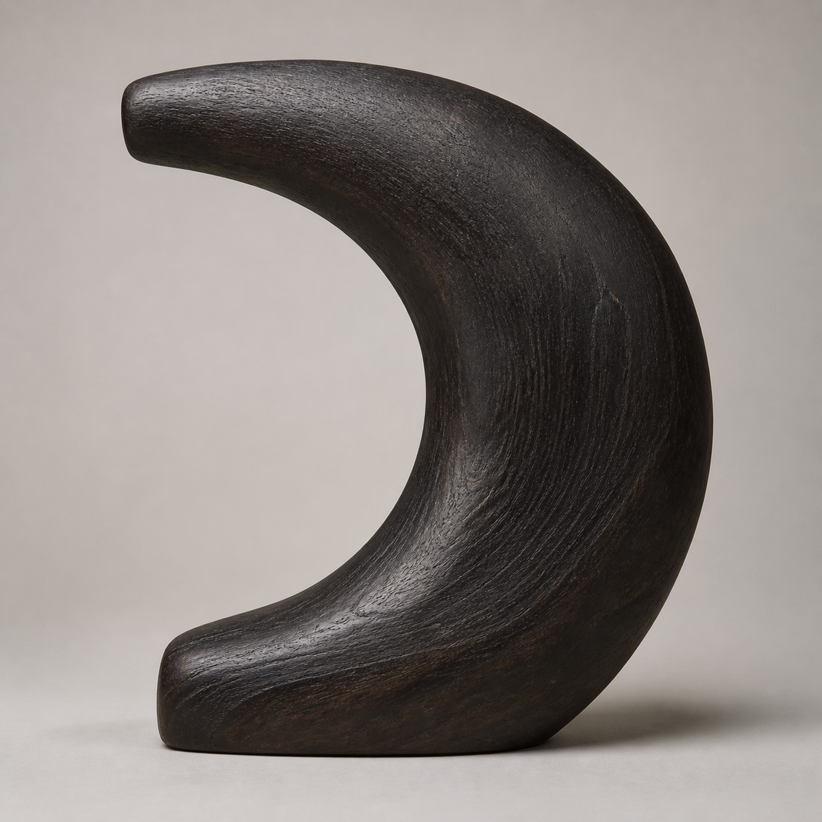 Cantilever Moon, abstract teak wood sculpture — product view