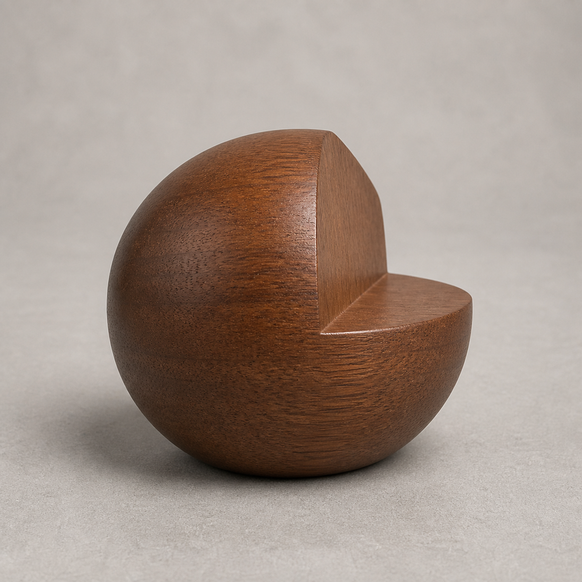 Notched Orb, teak wood tabletop sculpture — product view