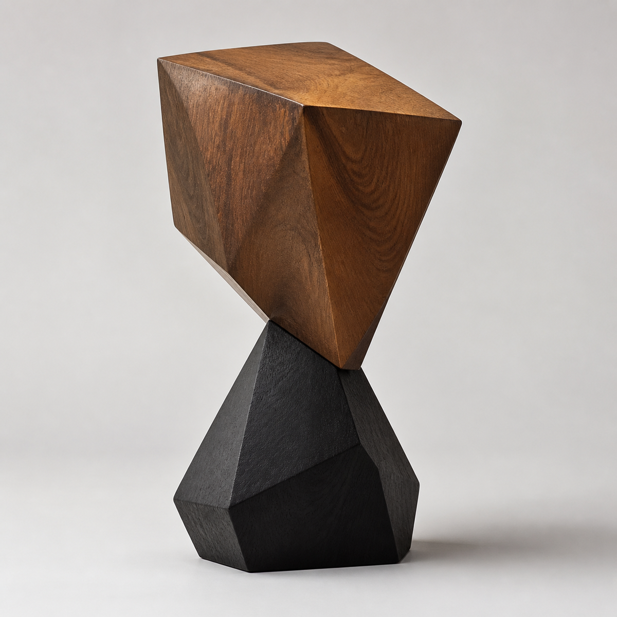 Prism Balance, abstract teak wood sculpture — product view