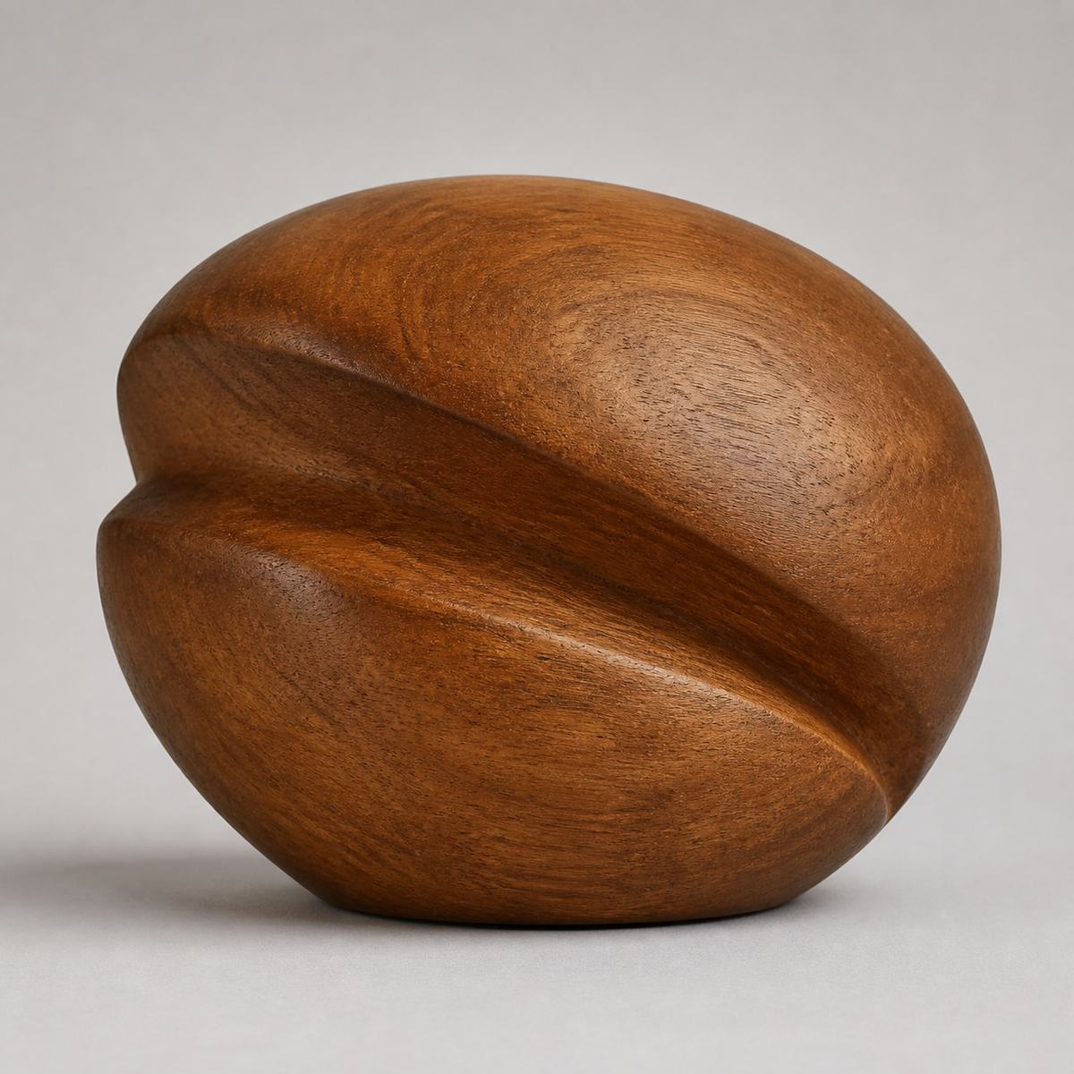 Pressed Helix, abstract teak wood sculpture — product view