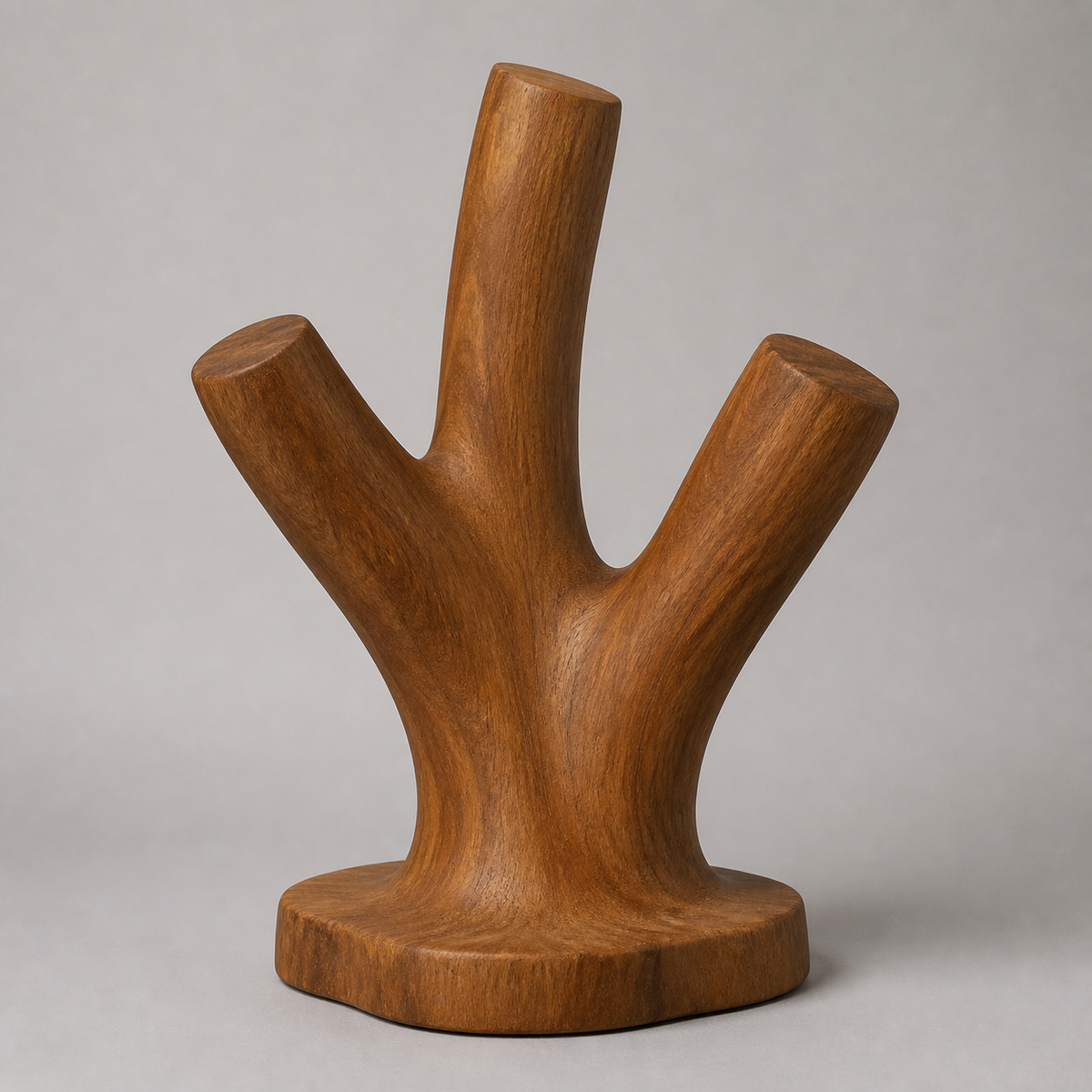 Triune Reach, teak wood floor sculpture — product view