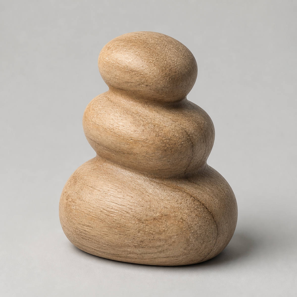 Palm Cairn, teak wood tabletop sculpture — three-quarter view