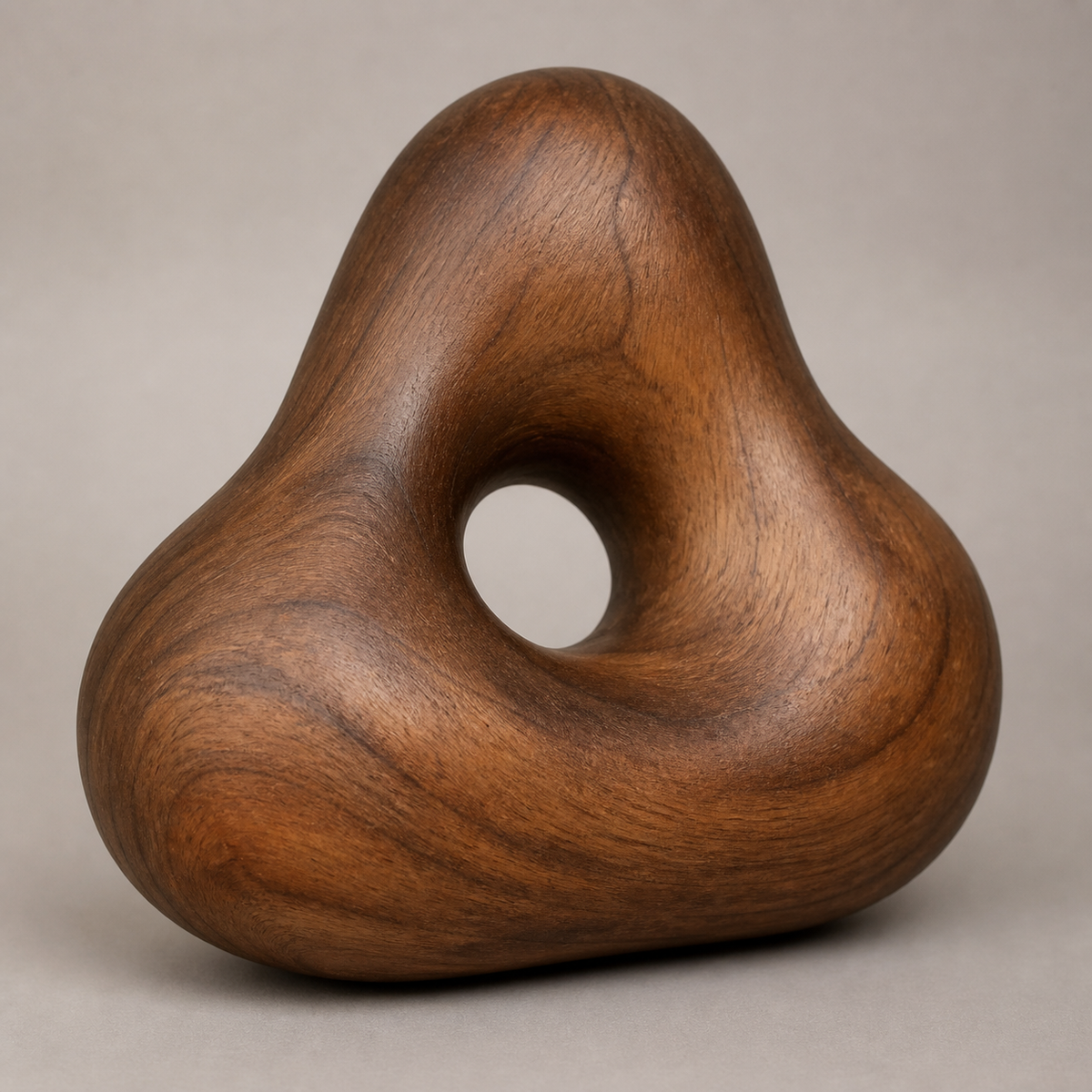 Knotted Aperture, teak wood tabletop sculpture — product view