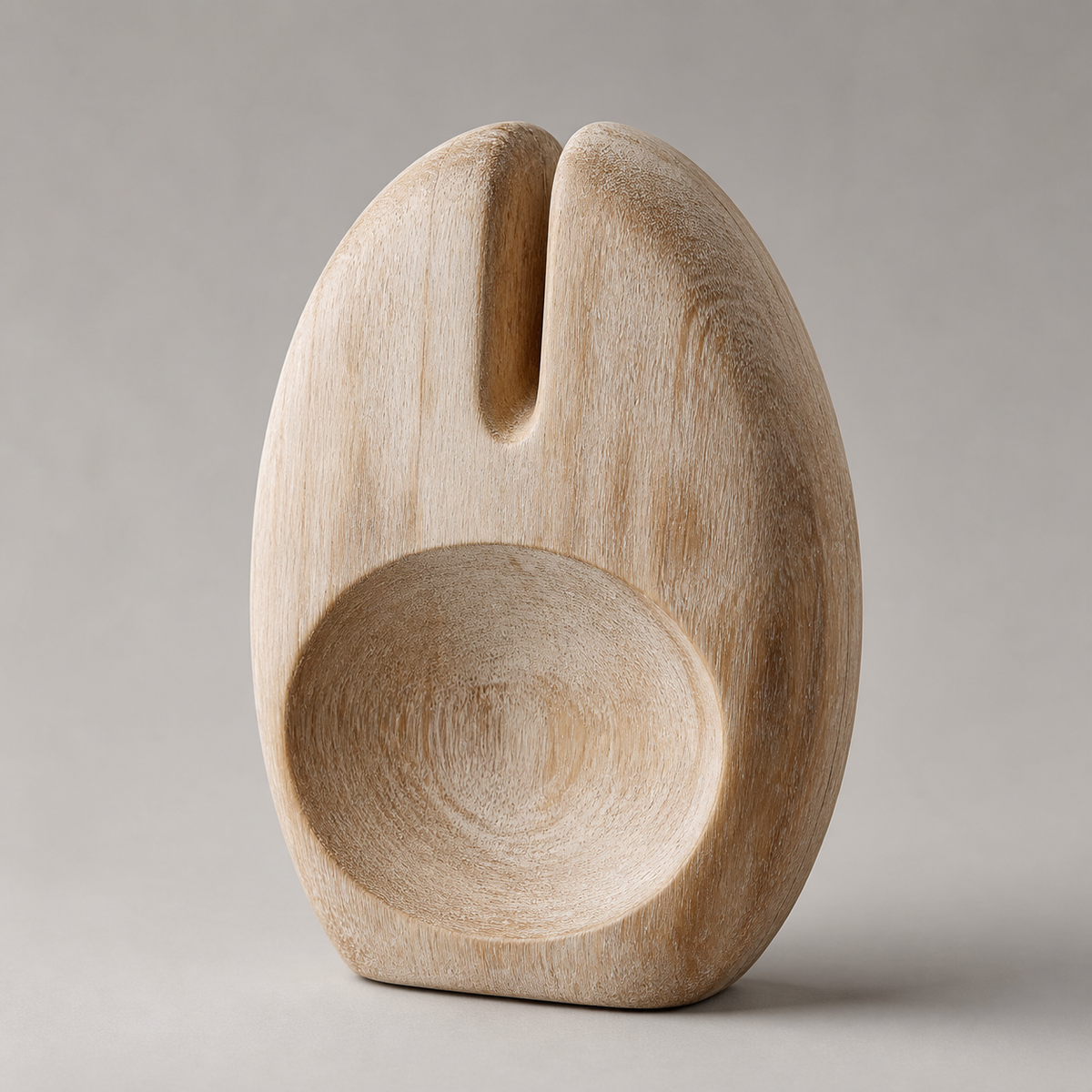 Split Vessel, abstract teak wood sculpture — product view