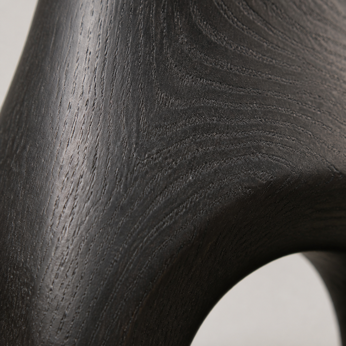 Vaulted Blade, teak wood floor sculpture — wood grain and carved detail